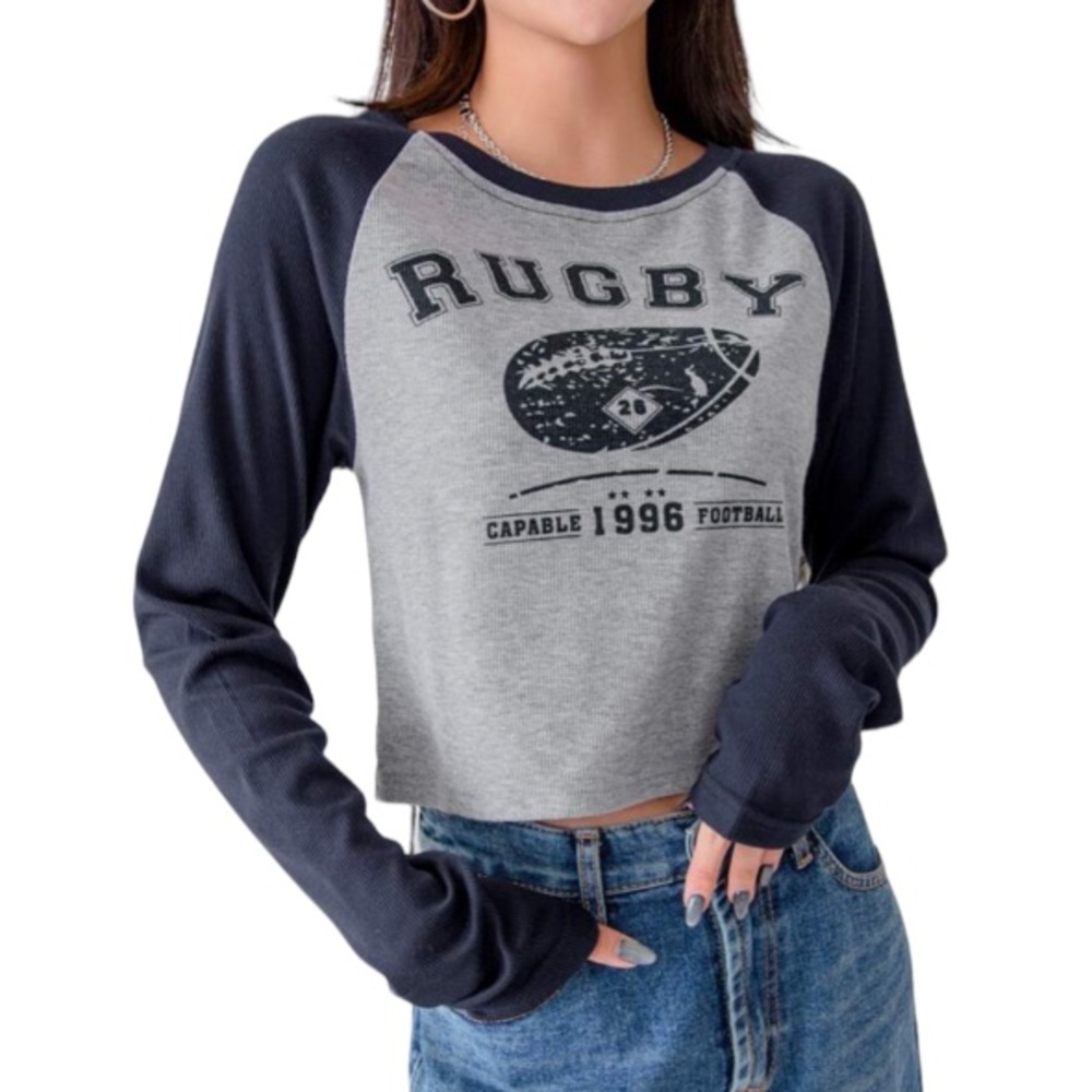 Supermarket Cropped Rugby navy blue raglan shirt